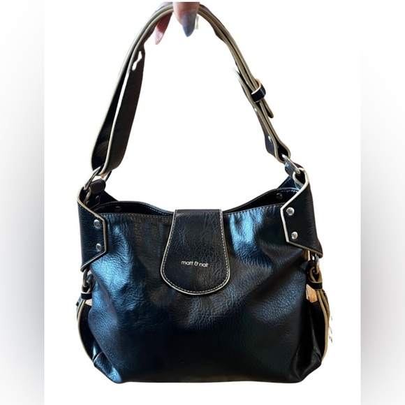 Matt & Nat Handbags - MATT & NAT Vegan Leather Satchel Hobo Shoulder Bag Black Cream Sustainable $150